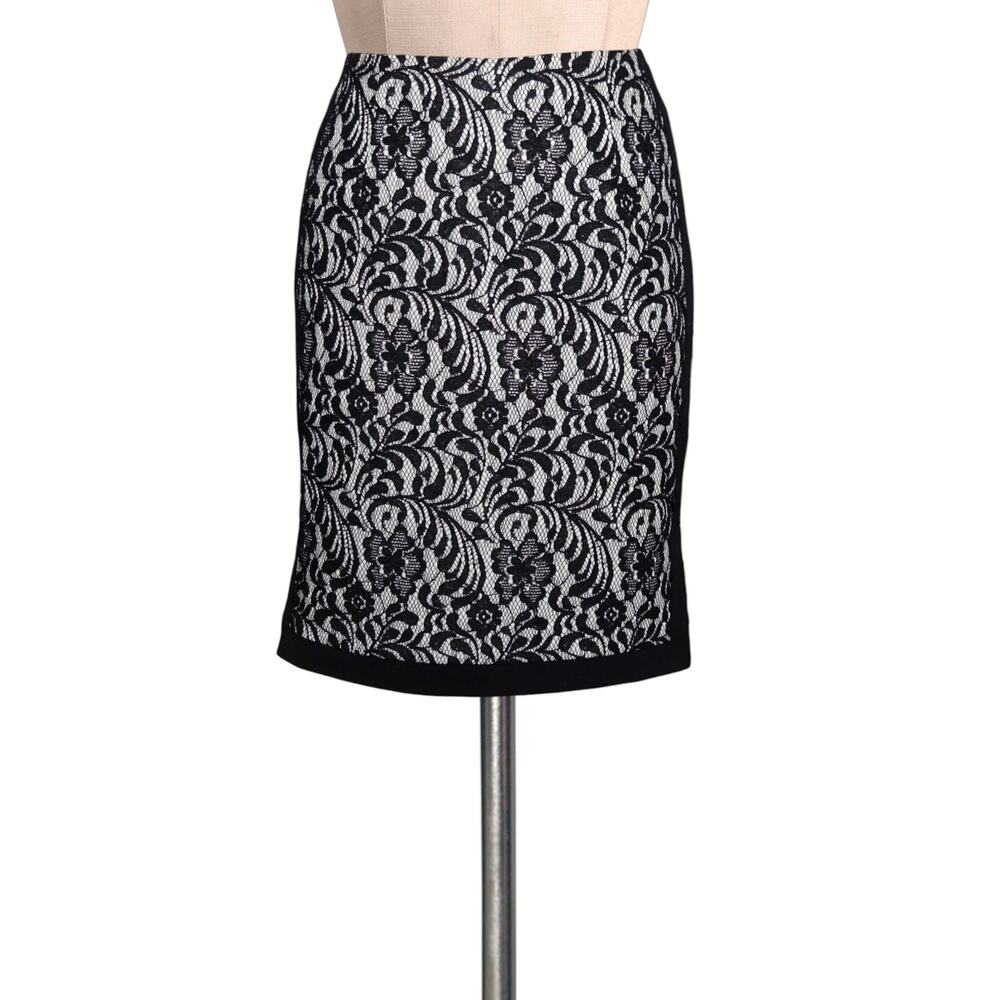 WORTHINGTON Petite Black White Lace Pencil Skirt 6P